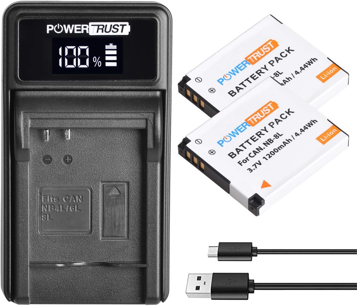 2Pack NB-8L NB8L Battery and LED USB Charger for Canon PowerShot A2200 A3000 is A3100 is A3150 is A3200 is A3300 is A3350 is