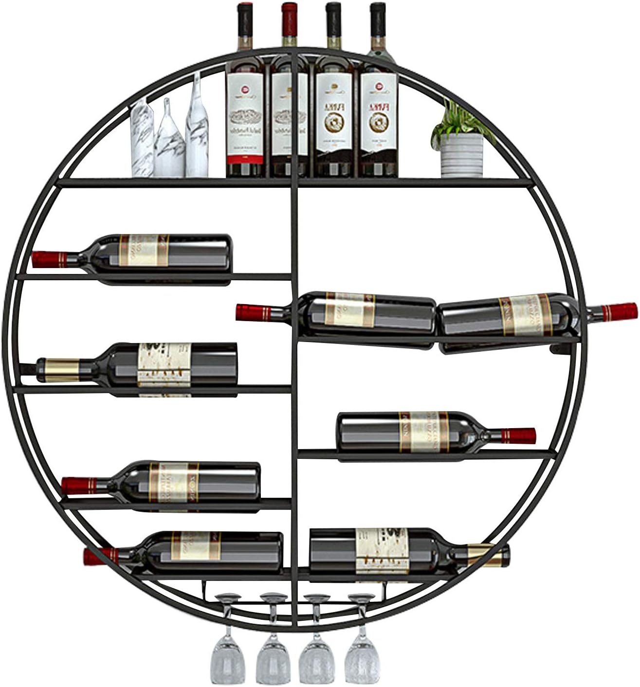 Modern Wall Mounted Wine Rack Stylish Metal Wine Storage Shelf with Stemware Glass Holder for Kitchen Bar Pub Decor (Gold/Black)