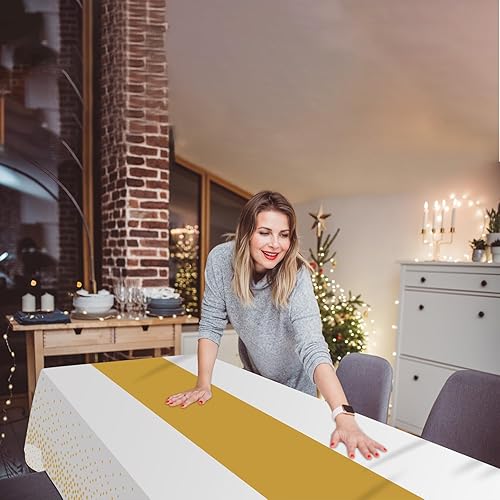 Miniatura 5 de Paquete de 3 manteles de plástico desechables 2 en 1 de 54 x 108 pulgadas, manteles rectangulares para fiestas, bodas, cumpleaños, baby shower