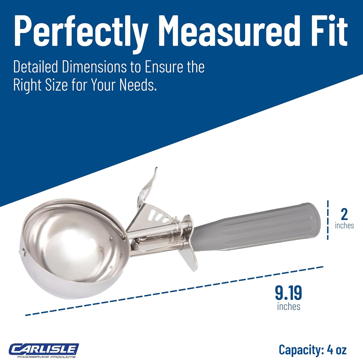 Carlisle FoodService Products 60300-8 Stainless Steel Portion Control Disher Scoop, 4 oz, Gray, Pack of 12