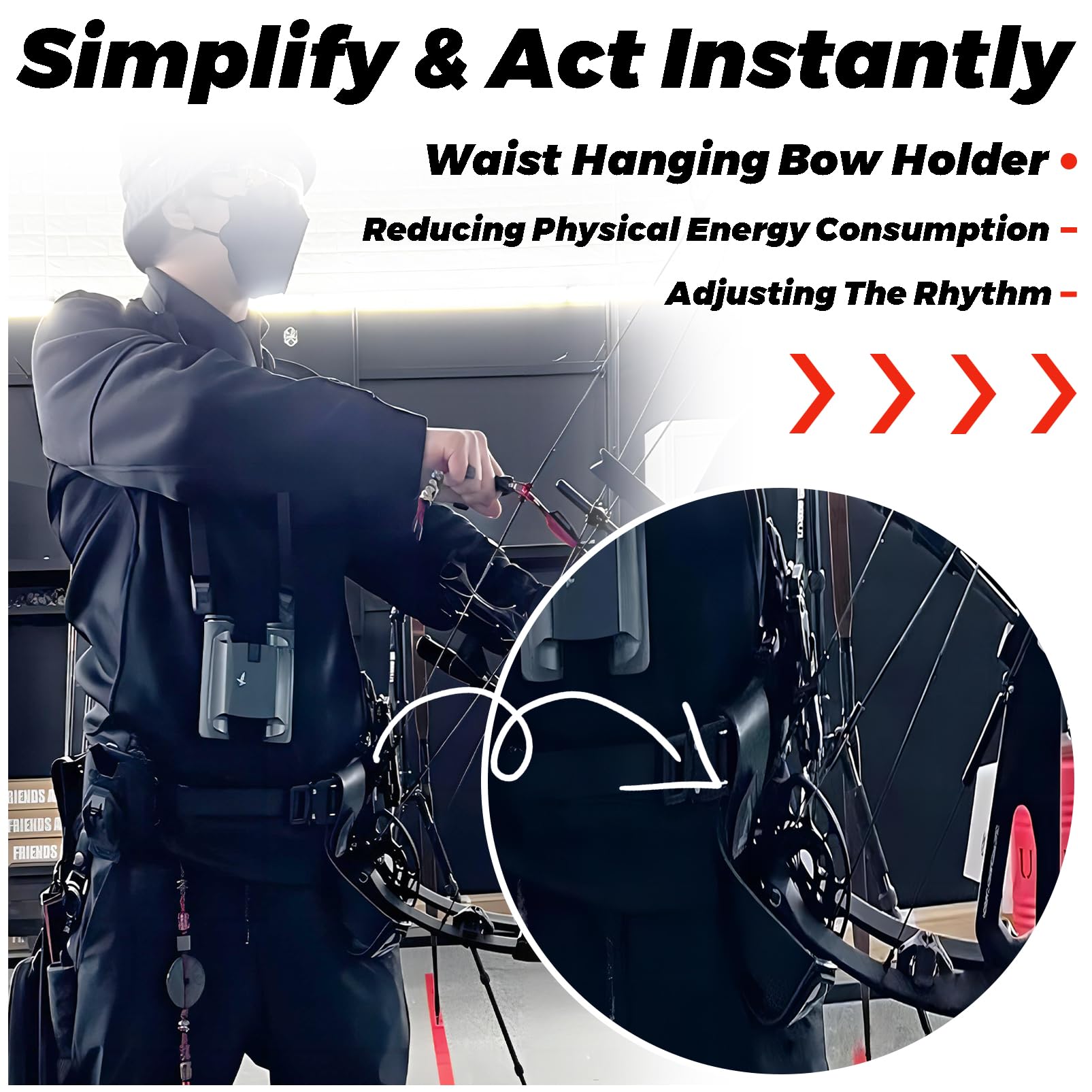 POEARCUS Compound Bow Belt Holder Bag - Hunting & Target Shooting Competition Resting Standing Couch Waist Stand Accessories (Black)