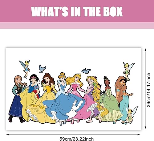 Miniatura 4 de Calcomanías de pared de princesa de dibujos animados para despegar y pegar, calcomanías gráficas de vinilo removibles para niñas, decoración de