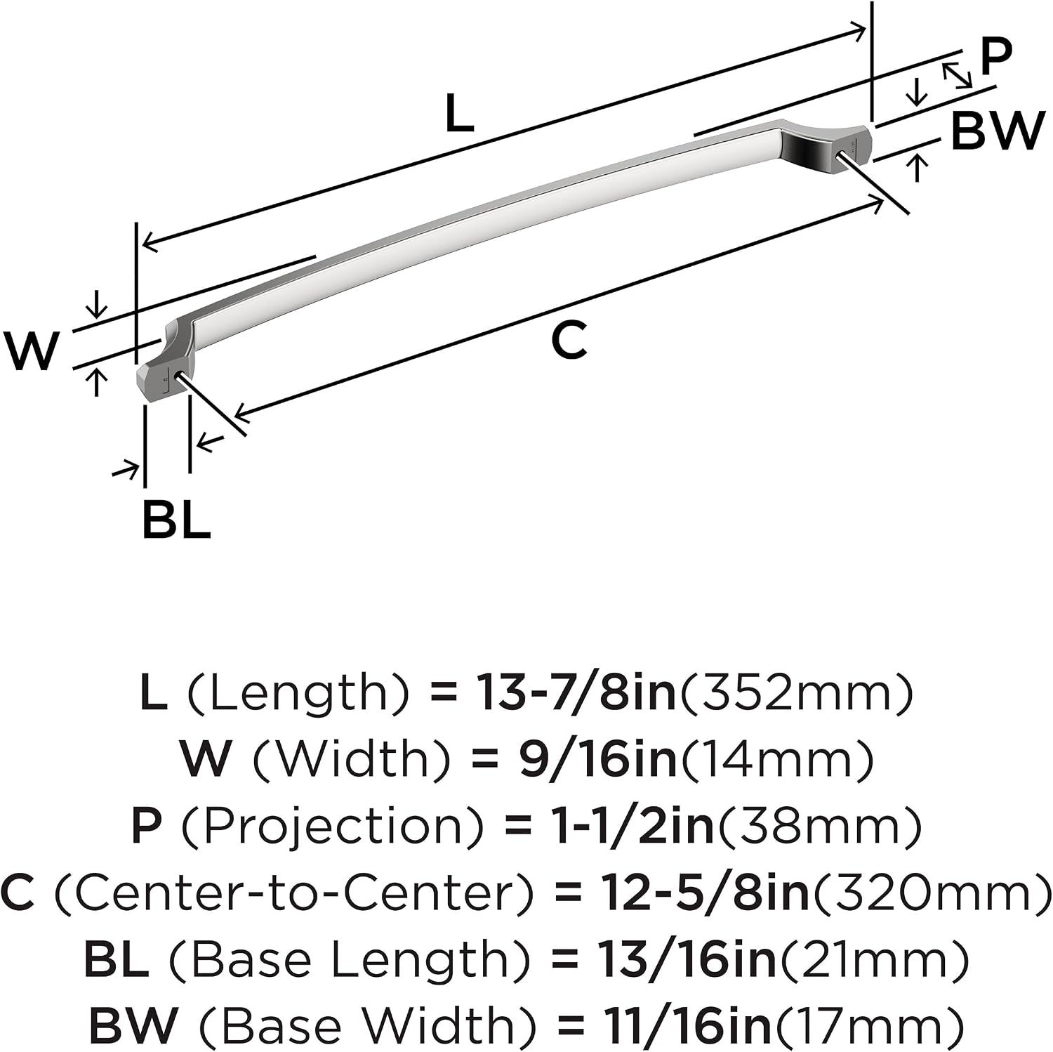 Amerock Bellamy 12-5/8 inch (320mm) Center-to-Center Polished Chrome Cabinet Pull, BP3671426