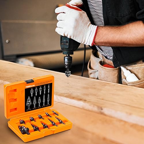 Miniatura 9 de THINKWORK Juego de 5 brocas de cuatro pasos de flauta en espiral y 5 brocas avellanadoras con caja de herramientas, brocas HSS de nitruración para