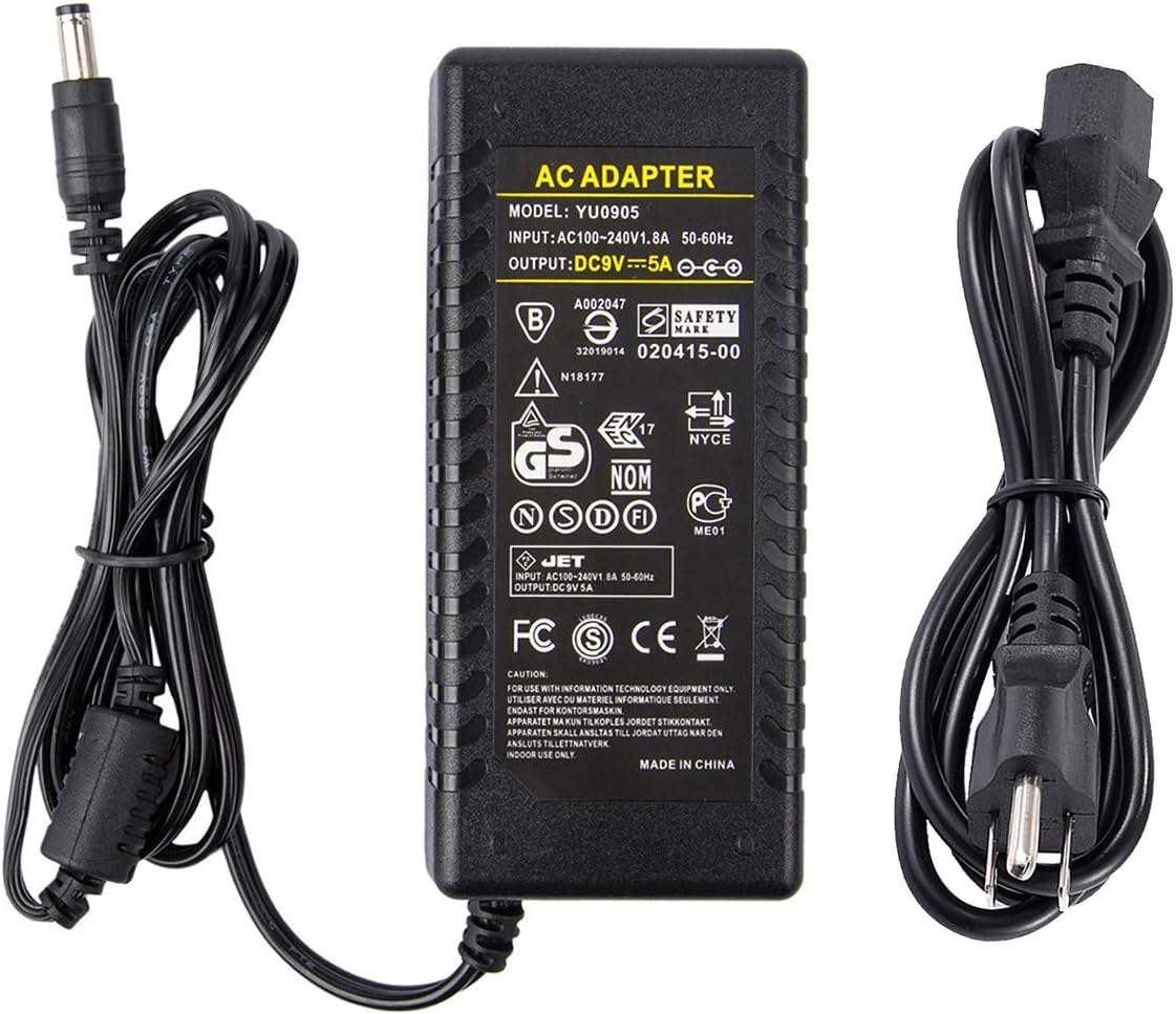 COOLM 9V 5A Power Supply Adapter 45W AC 100-240V to DC 9 Volt 5Amp 5 Amp Transformer 9V5A for LED Strip Light CCTV Camera