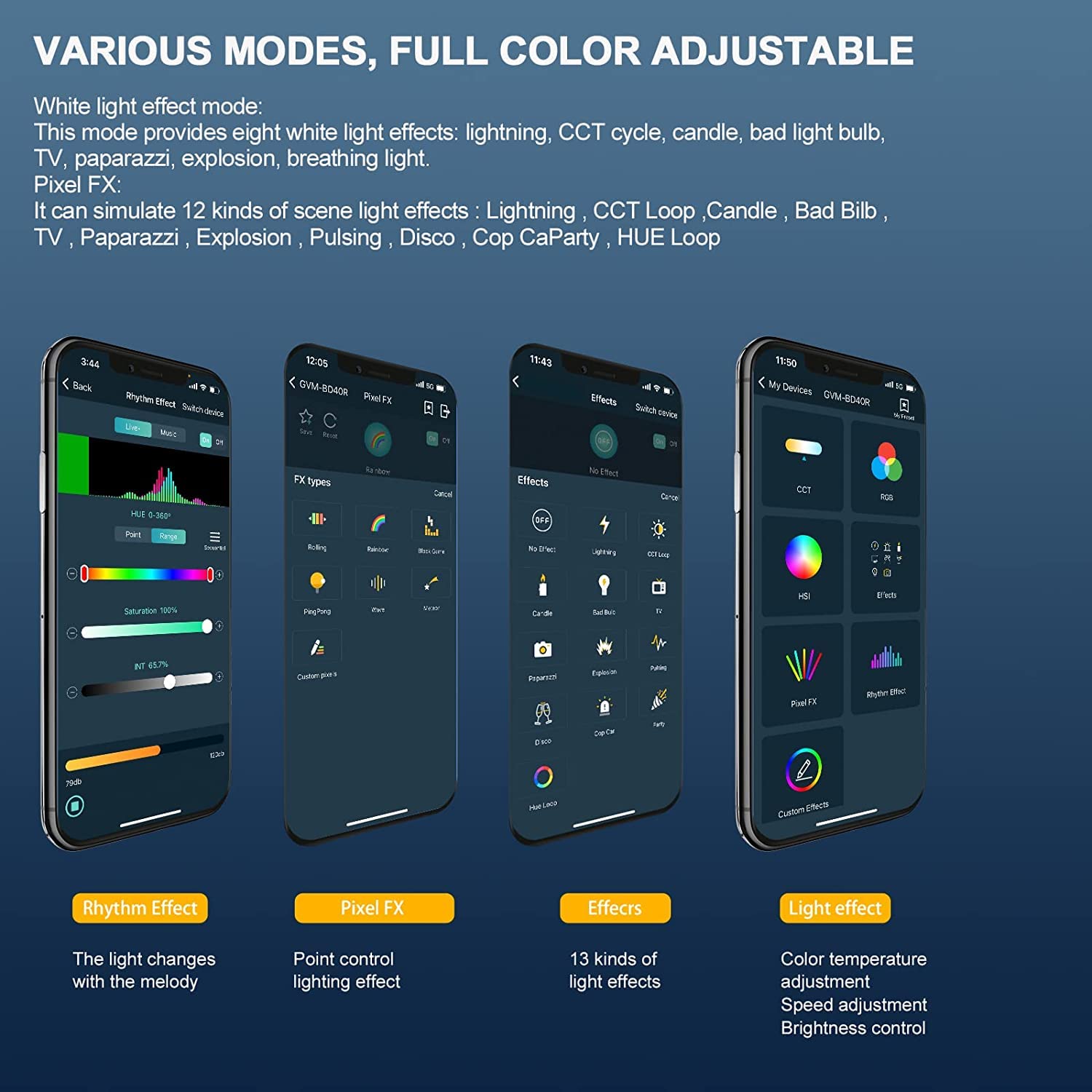 GVM LED Video Lichtstab, 120cm 45W 2700K-10000K RGB Fotografie Lichtstab, Studiolicht Video Beleuchtung für Fotografie Studio Video Film YouTube TikTok, 12 Lichteffekte und 6 Pixel Effekte, DMX/APP