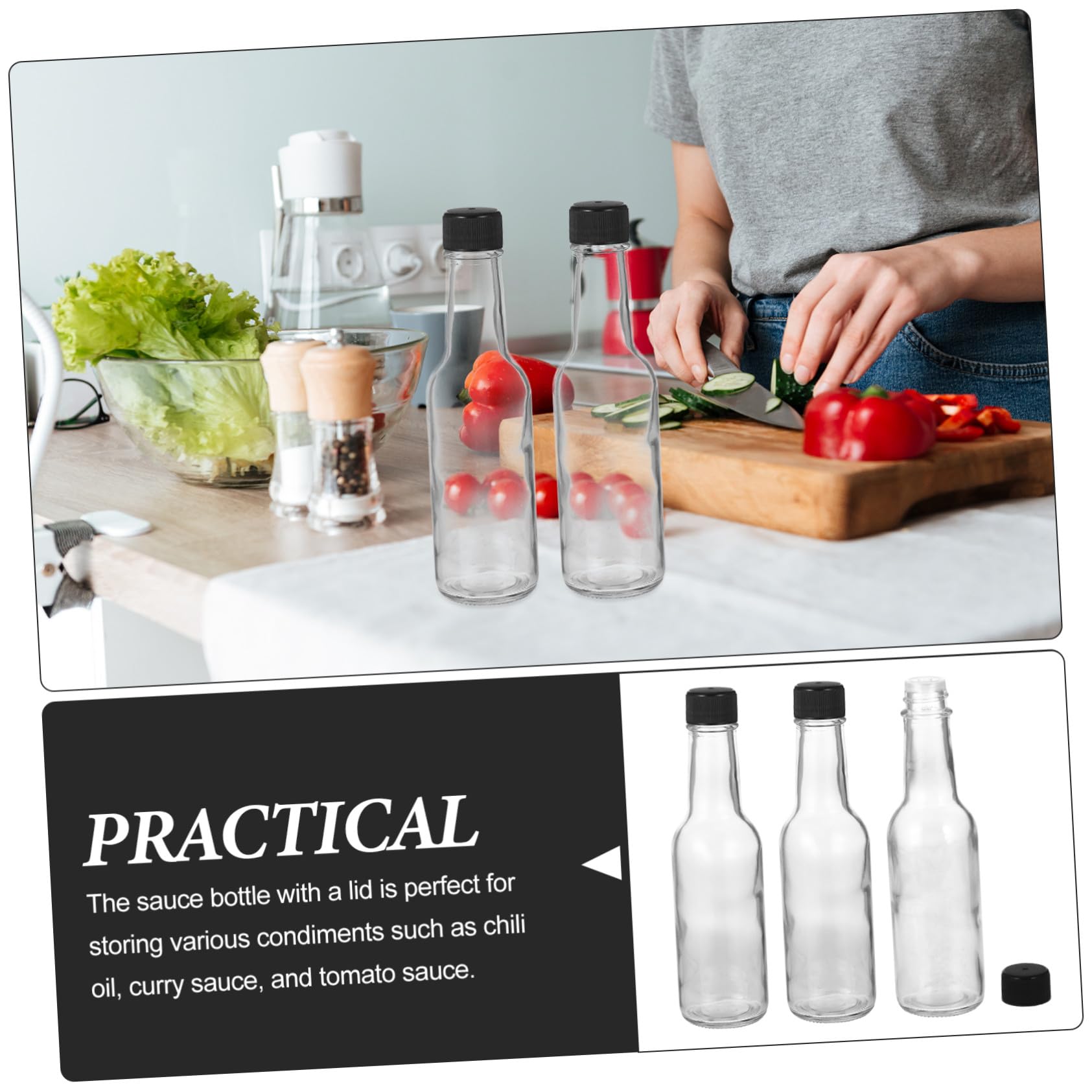NUOBESTY Juego de 6 Botellas de Vidrio para Condimentos Tapa Segura de 150ml, Ideales para Salsa de Curry y Ketchup en Uso Doméstico o Comercial