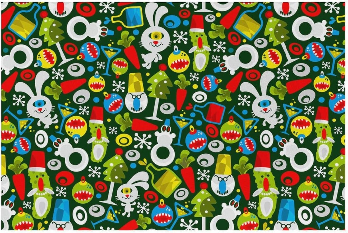 Christmas Green Monster Pet Cat Dog Food Mat Non Slip Mat Water Bowl Mat Quick Dry Cat Feeding Mat 16x24inch