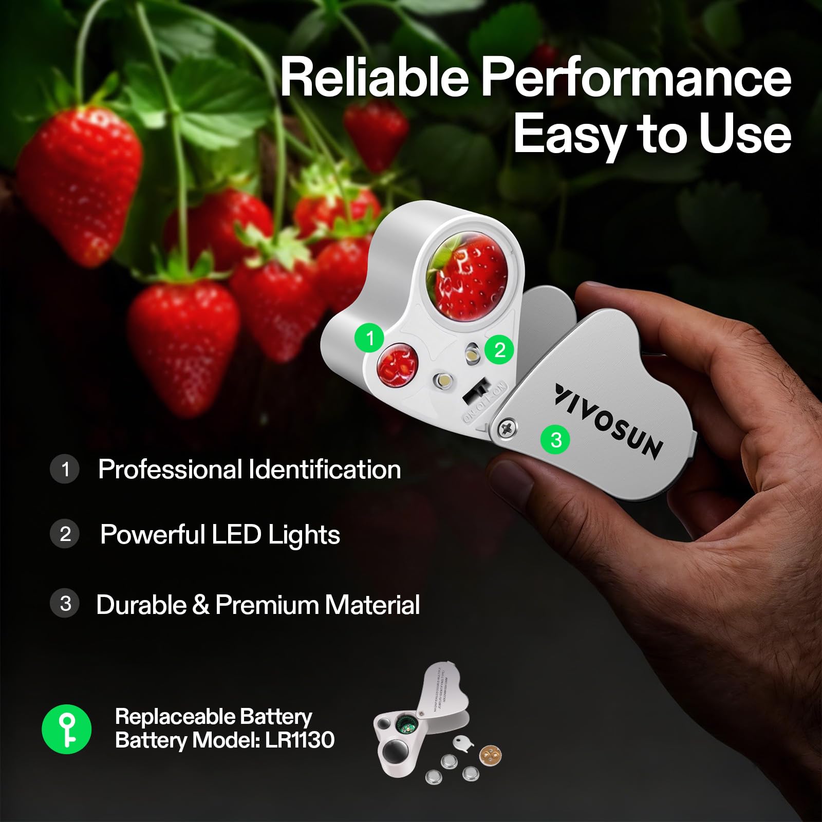 VIVOSUN Lente di Ingrandimento per Gioielliere 30X e 60X con LED, Kit da 2 Pieghevoli in Alluminio e Plastica - per Ispezioni di Diamanti, Gioielli, Monete, Francobolli, Antichità (Bianco)