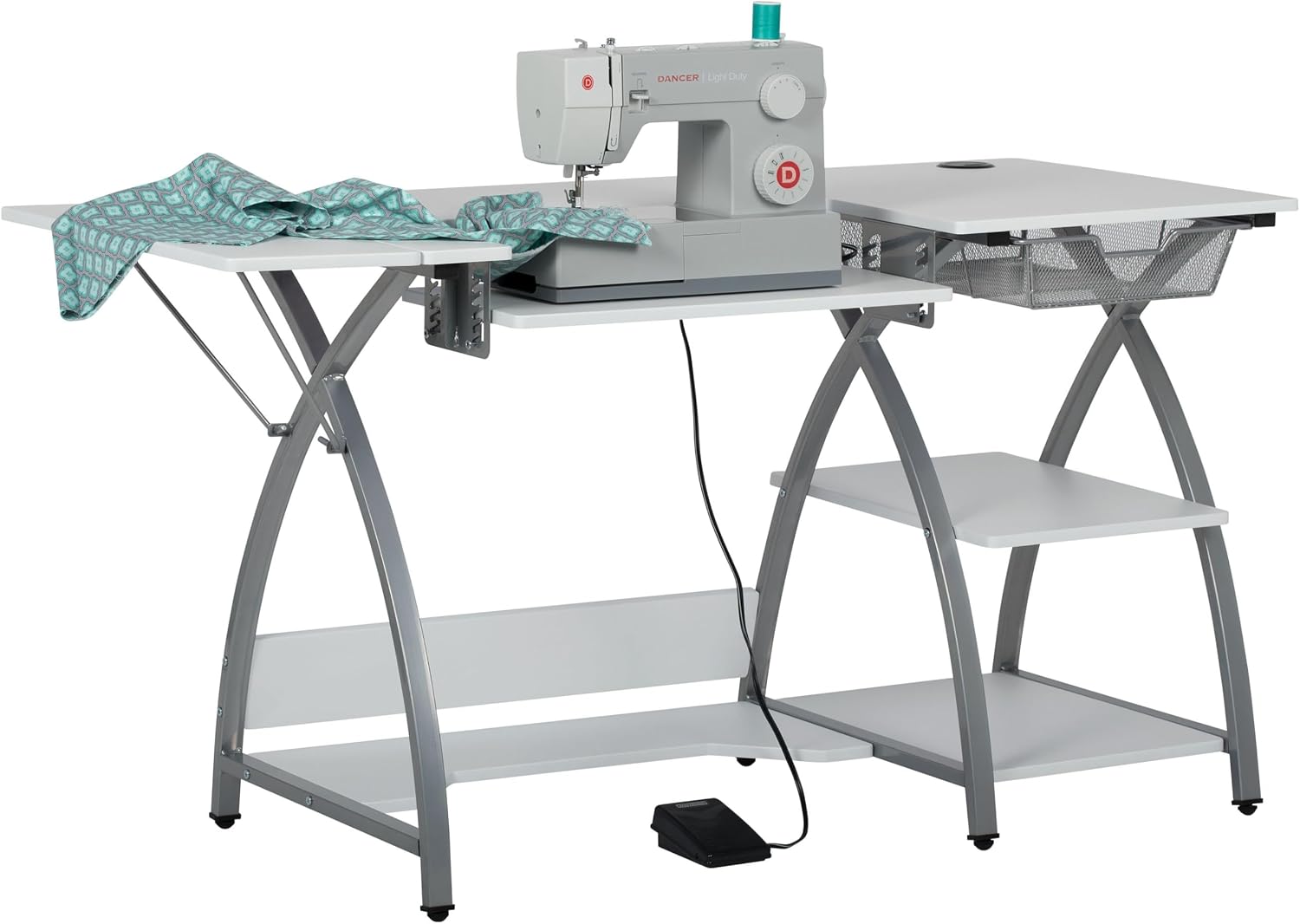 Sew Ready Comet Plus Hobby and Sewing Table with Lower Shelf, Black/White
