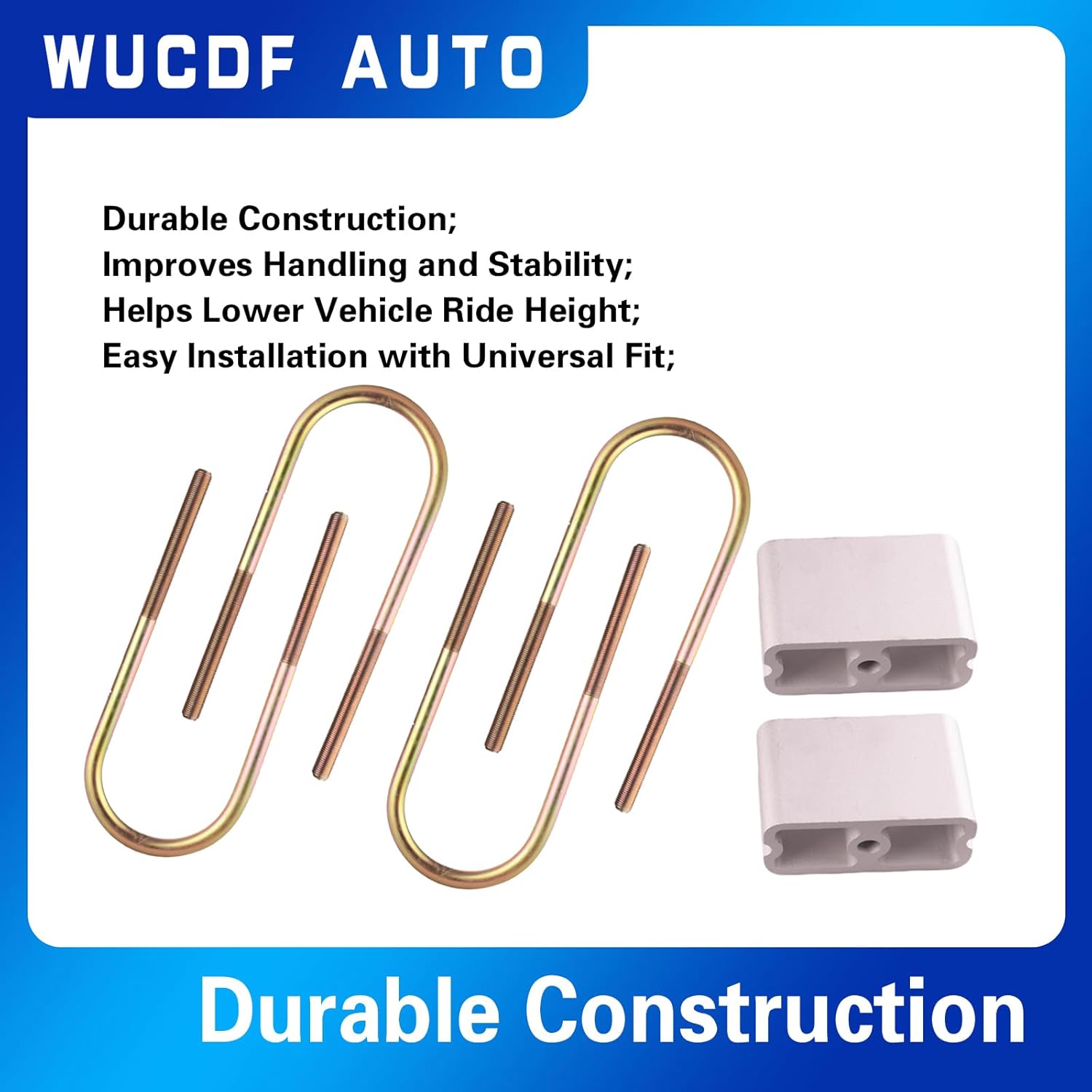 3 IN,Universal Leaf Spring Lowering Block Kit, 2-1/2" Wide, 5" Long, Zinc-Plated U-Bolts,for Nissan 720/Hardbody 1983-1997