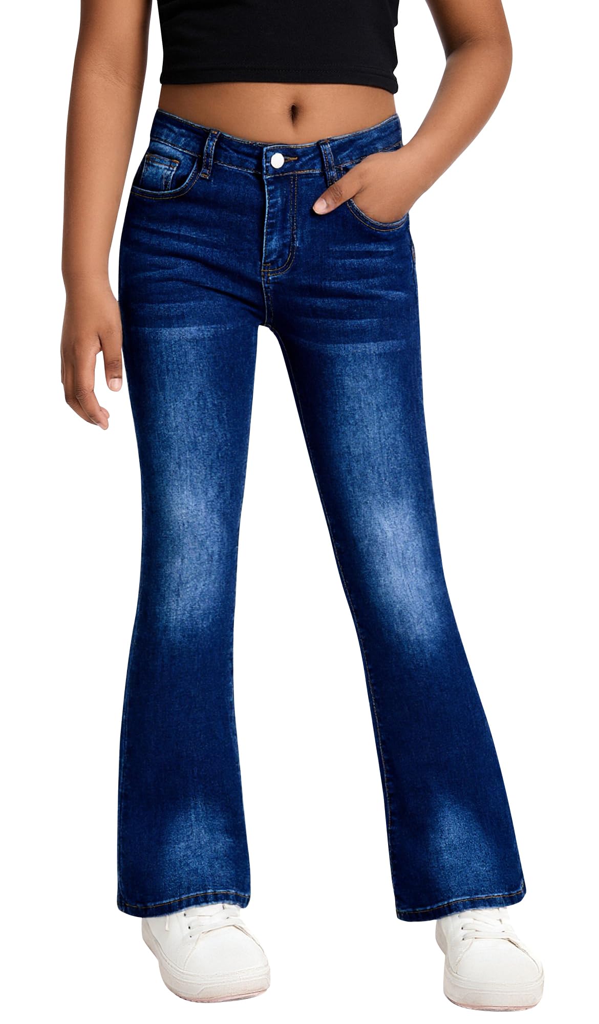 SEAUR Dziewczęce rozkloszowane dżinsy dzwony dół spodnie jeansowe slim fit spodnie dżinsowe