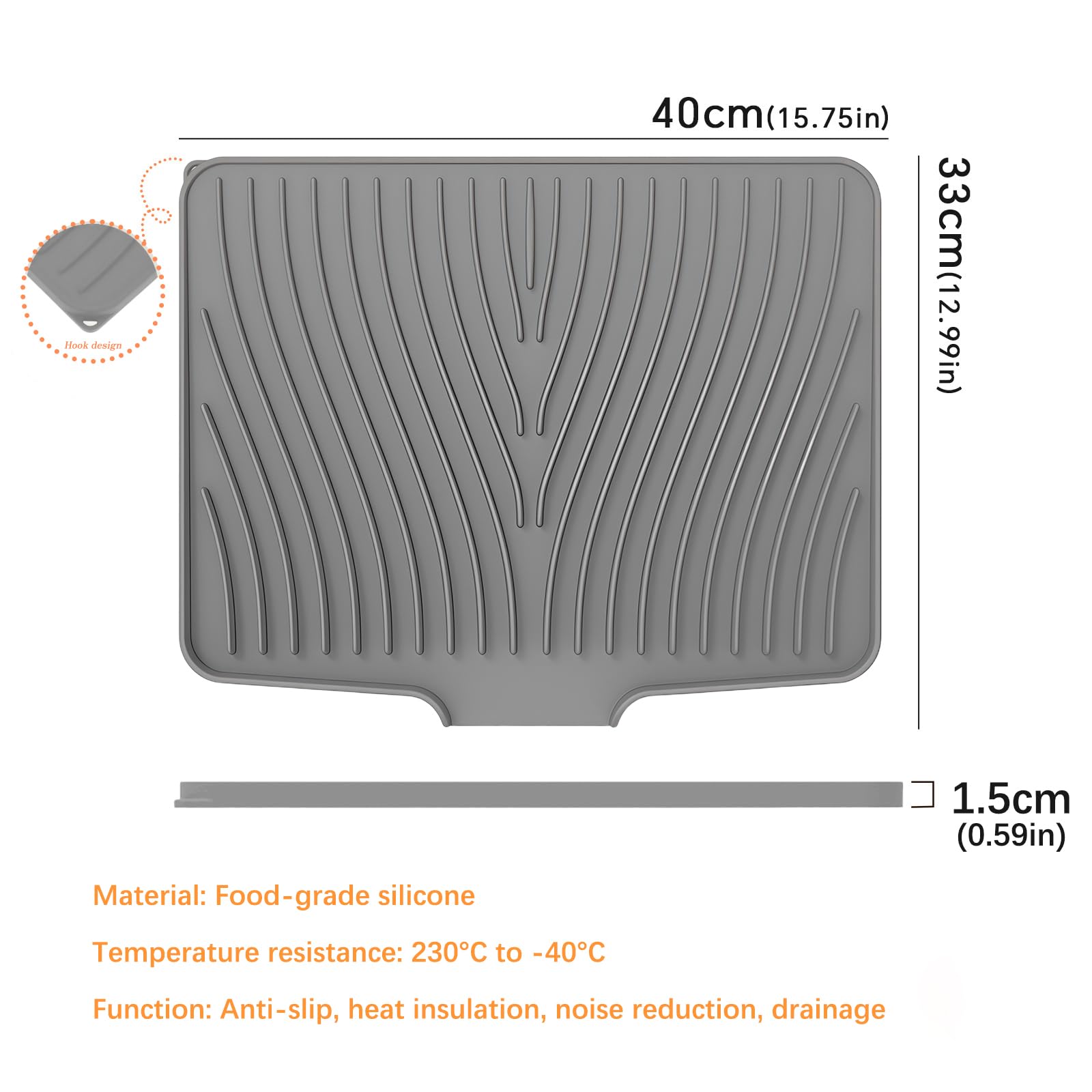 Alfombrilla De Silicona Para Escurrir Platos - 40x33cm, Plegable, Antideslizante, Resistente Al Calor Hasta 230°C