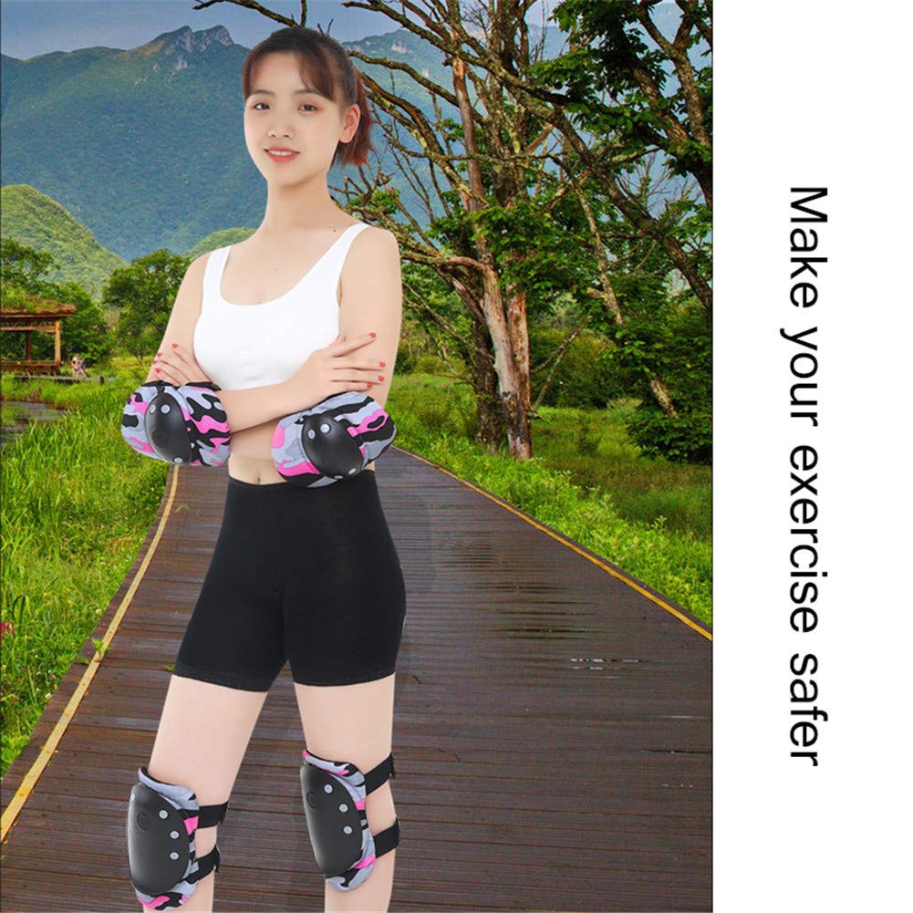 Protections Vélo Femmes, Sets De Protection Femmes Genouillères De Camouflage Protection Coudières Protège-Poignets Taille Réglable pour Roller Trottinette Ski Patinage
