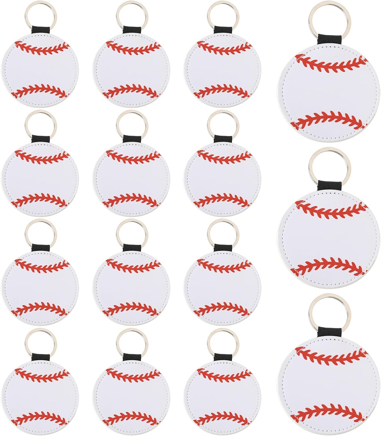 Framendino, 15 Pack Leather Baseball Blank Keychains Writable Paintable Bulk Sport for DIY Craft Supplies Women Men Teens
