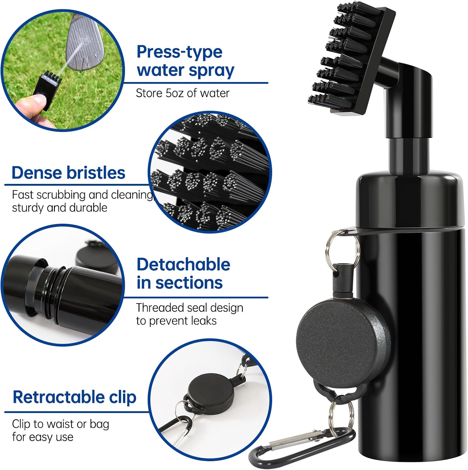 Golf Club Cleaner Brush with 5oz Water Bottle, 8.3“ Leak-Proof Design, 2 Towels & 100 Bamboo Golf Tees – Golf Accessories for Men & Women - Image 3