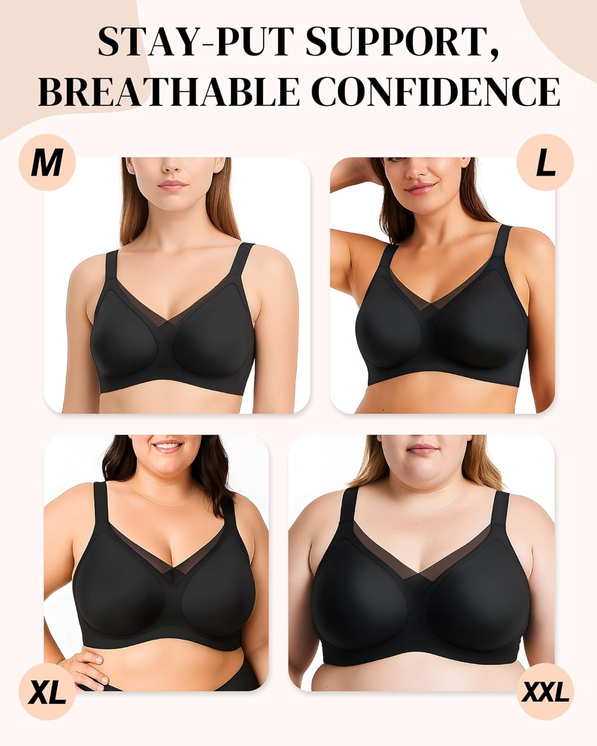 Bras for Women Wireless V Mesh Comfortable Bra Seamless Wire-Free Adjustable Brassiere Full Support Push Up - Image 6