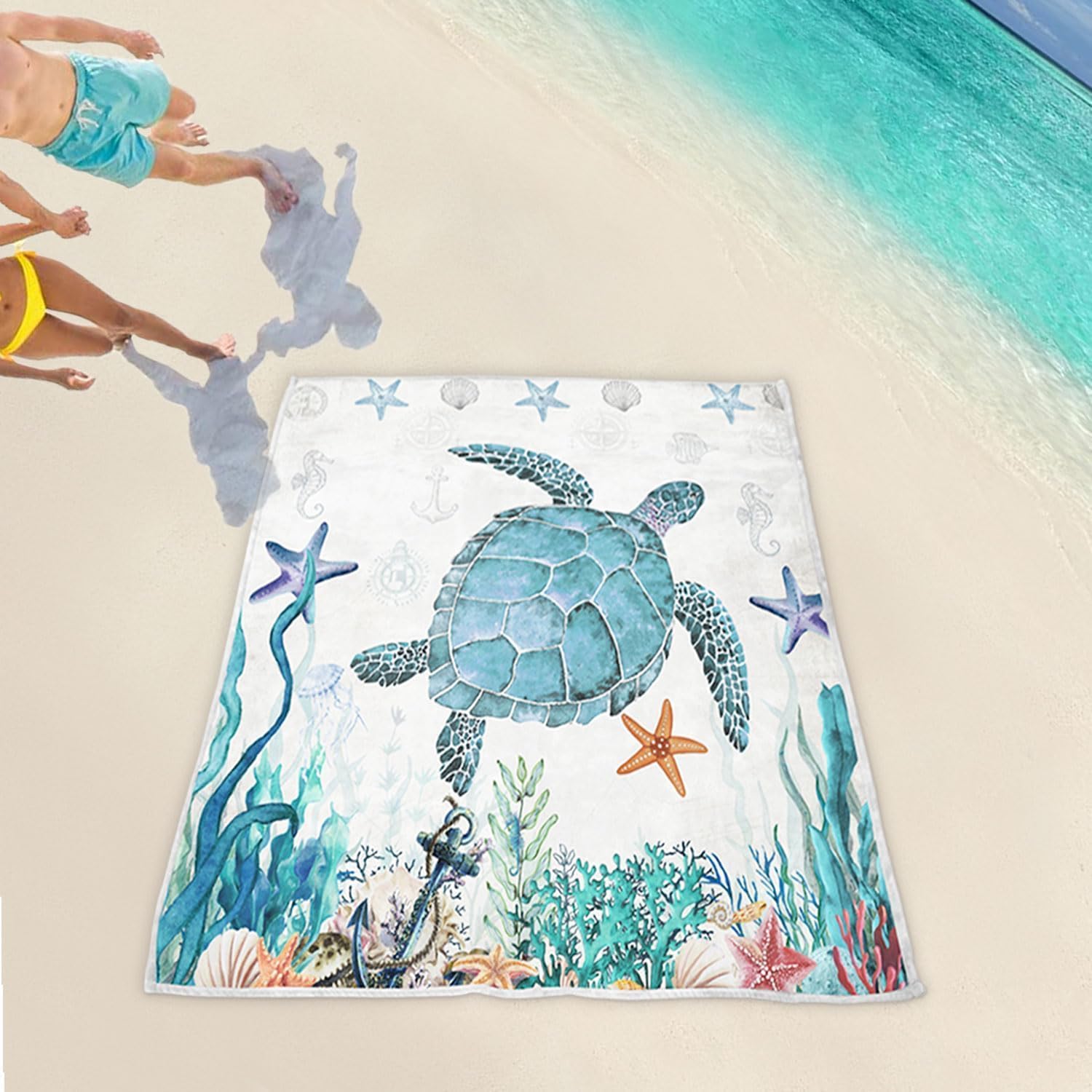 Sea Turtle Blanket Gifts for Women Kids, Beach Ocean Animal Theme Soft Flannel Blanket, Cozy Plush Turtle Decor for Travelling Camping Sofa Couch Bed Birthday Gifts Throw Blanket 60X70IN - Image 2