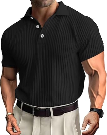 Mens Fashion Comfort Pullover Polo Shirt Lapel Solid Golf Polo Tee Shirts Short Sleeve Solid Workout Polo Shirts