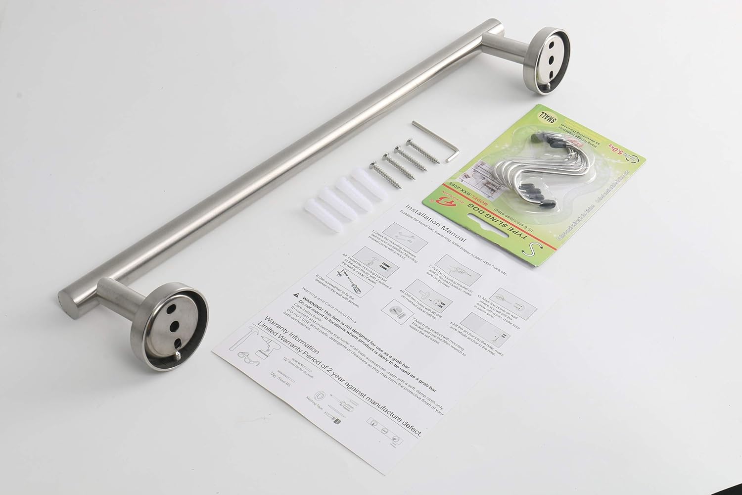 TocTen Bath Towel Bar - Thicken SUS304 Stainless Steel Towel Rack for Bathroom with 4 S Hooks, Bathroom Accessories Towel Rod Heavy Duty Wall Mounted Towel Holder (16IN, Brushed Nickel) : Tools & Home Improvement