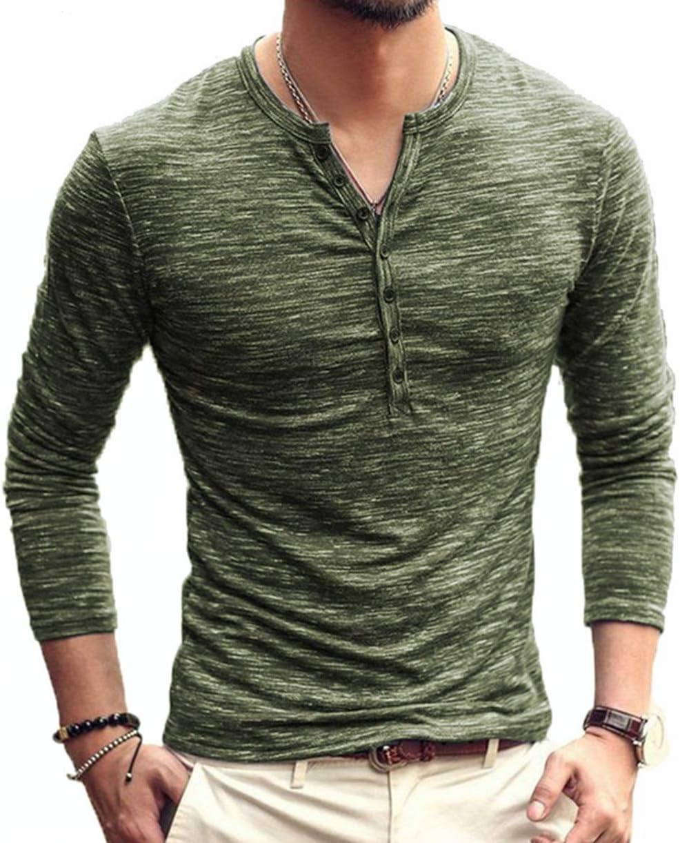 Mens Casual Slim Fit Basic Henley Short/Long Sleeve Fashion T-Shirt