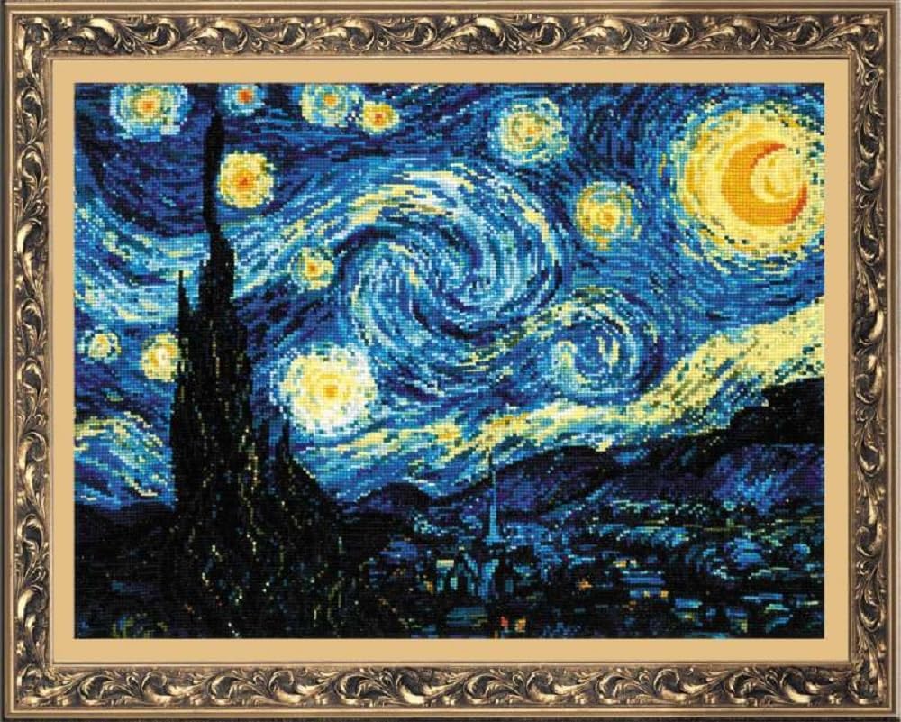 RIOLIS 1088 - Starry Night After Van Gogh's Painting - Counted Cross Stitch 15.75 x 11.75 Zweigart 14ct. White AIDA 26 Colors