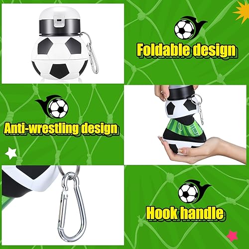 Miniatura 3 de Mifoci 6 botellas de agua de fútbol para niños de 19 onzas, botella de agua plegable de silicona, botella de agua deportiva con forma de bola