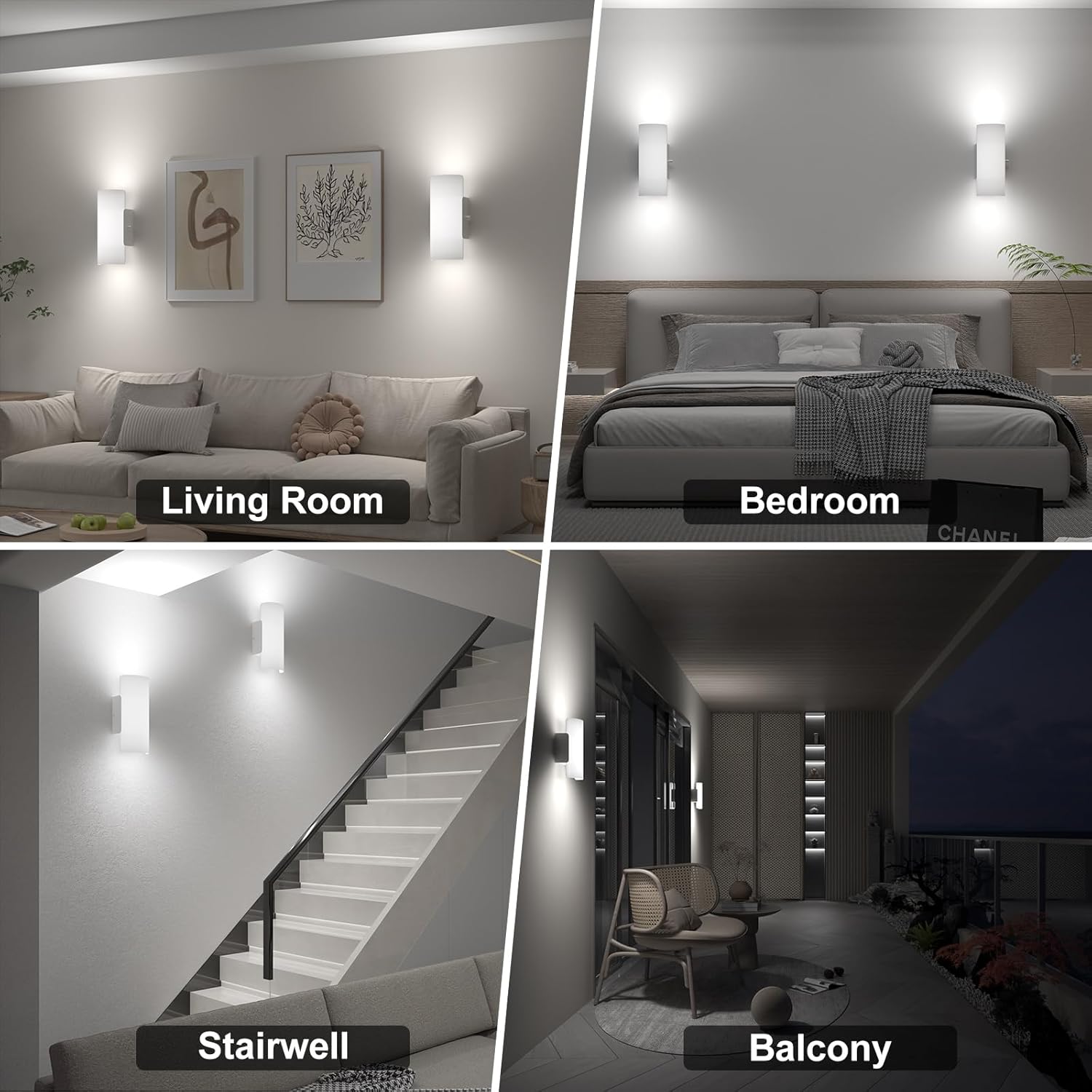 ChangM Wall Sconce Set of 2 Modern LED Wall Light Lamps Dimmable by Rotate Button 12W Cool White 6000K Up and Down Acrylic Lighting Fixture for Living Room Bedroom Hallway Conservatory Room Decor