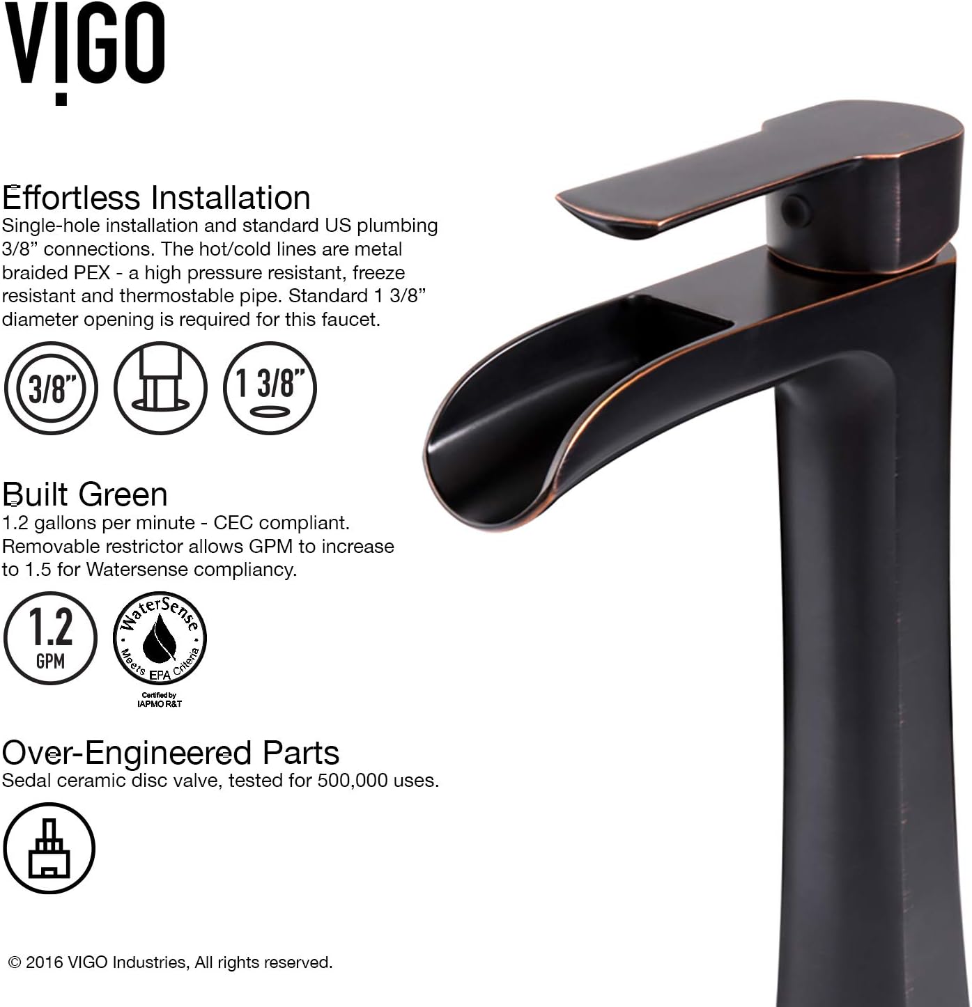 Crazy Clearance VIGO VG03024ARB2 11 H Niko Antique Rubbed Bronze Single-Handle Single Hole Waterfall Vessel Deck-Mount WaterSense Bathroom Sink Faucet with Pop-Up Drain