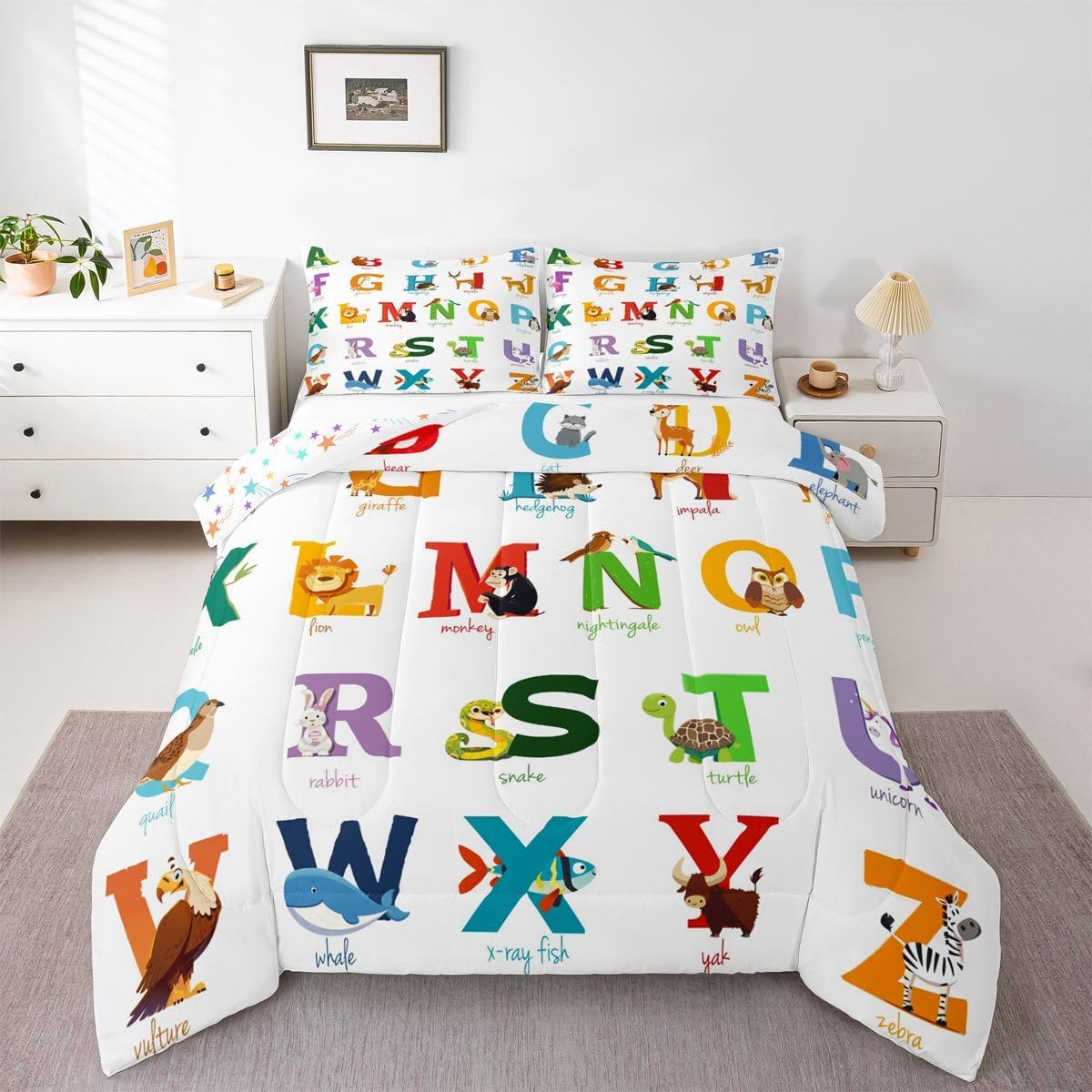Unicorn Comforter Set Twin For Kids Cartoon Giraffe Koala Bedding Set Girls Boys Children Decorative Cute Animal Alphabet Comforter Toddler Flamingo Penguin Bedding Quilted Duvet Insert All Season