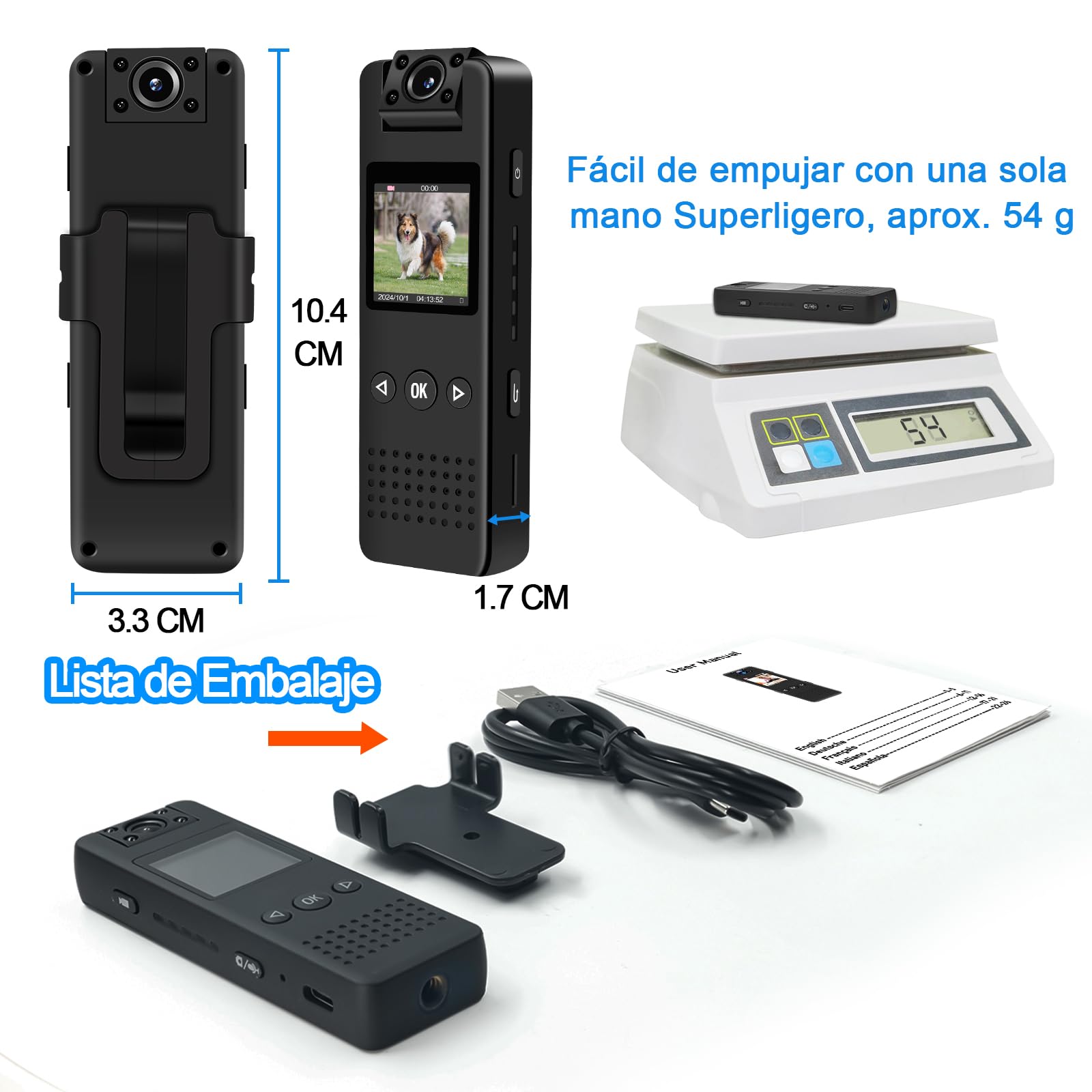 Mini Camara, 1080P HD & 120° Gran Angular Body CAM con Lente Giratoria180°, Visión Nocturna Automática & Detección de Movimiento Microcamara con Grabación de Vídeo y Audio