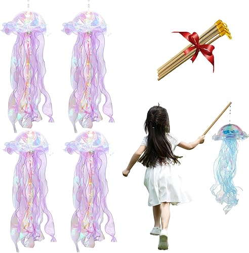 Lámpara colgante de gelatina de pescado, 4 linternas de jalea para decoración de fiestas temáticas oceánicas bajo el océano marino, regalo para el