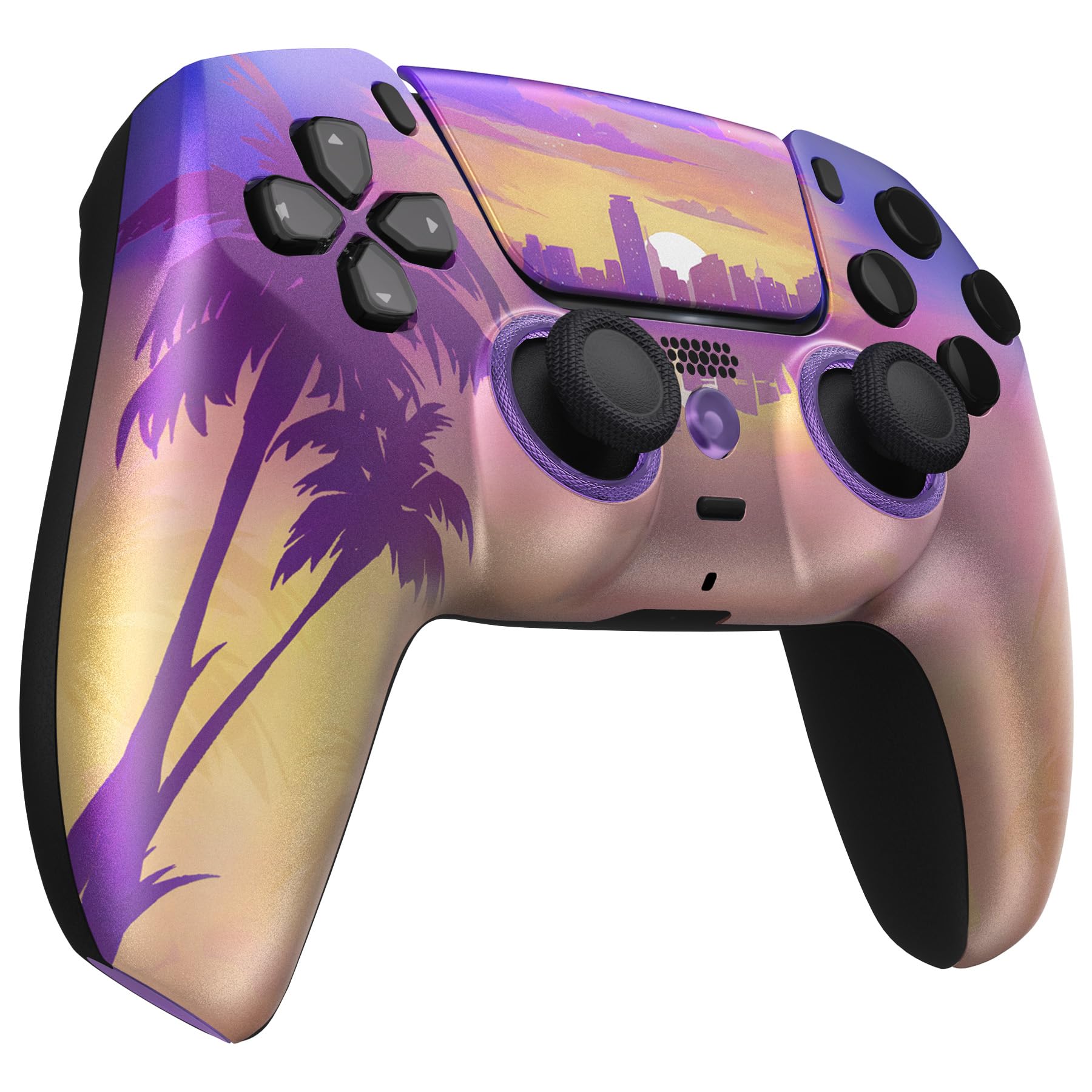 eXtremeRate Luna Cover per ps5 Controller Joystick,Shell Frontale Touchpad Ricambio,Scocca Ridisegnata&Anelli per ps5 Joypad BDM 010/020/030/040/050-Neon Miami