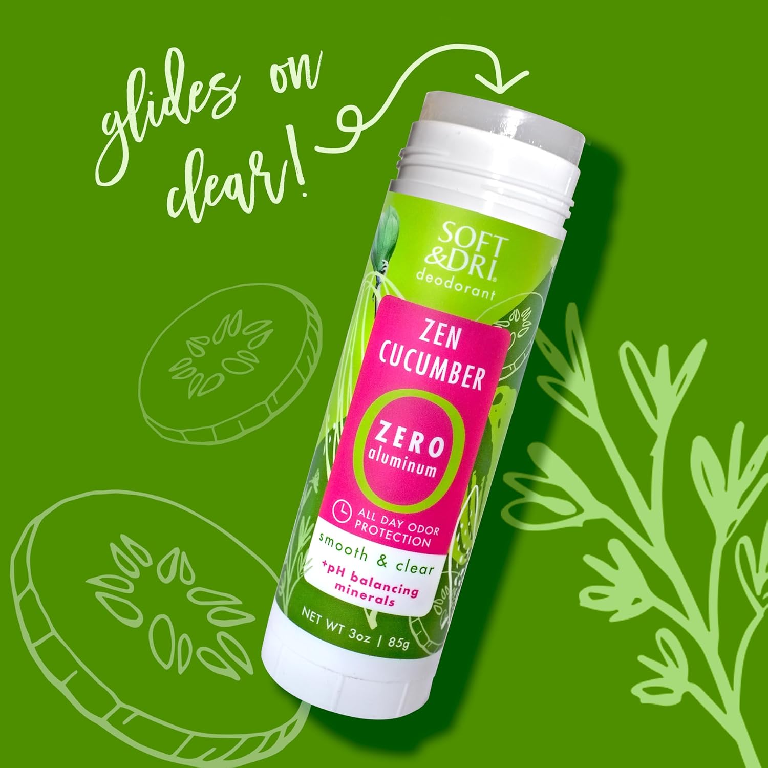 Soft & Dri Zen Cucumber Aluminum Free Deodorant, 3 oz, Smooth and Clear Stick, pH Balancing Minerals, 3 Pack