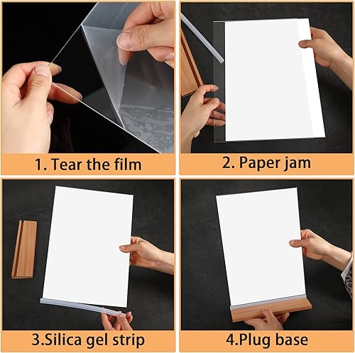 Miniatura 4 de JUNEBRUSHS Paquete de 6 soportes de acrílico A4 de 8.5 x 11 pulgadas en forma de L, diseño de espalda inclinada, marco de acrílico transparente,