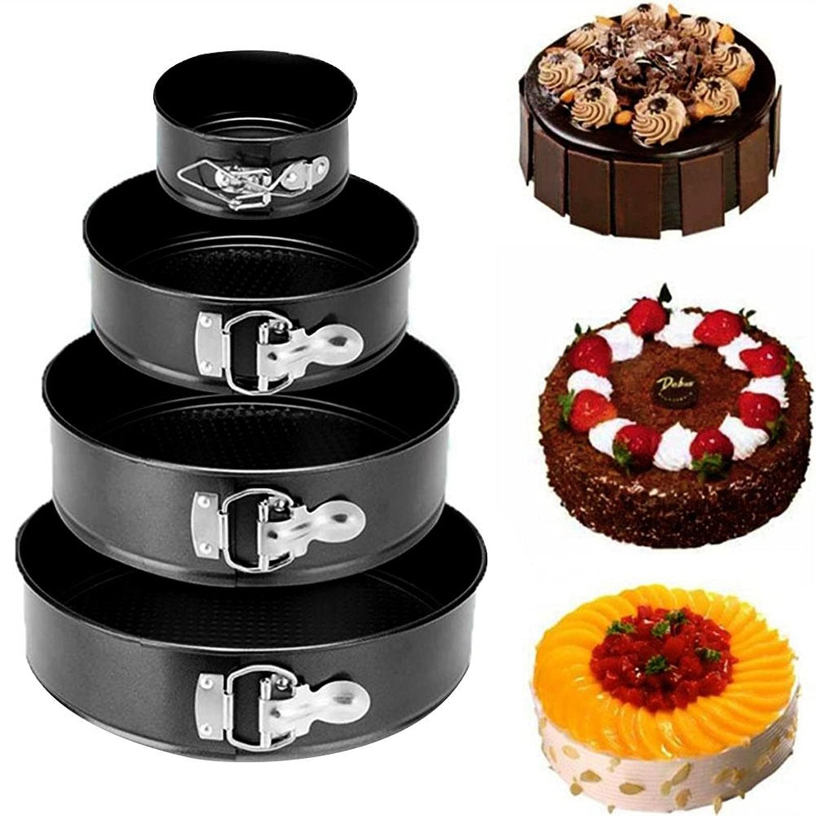 Moldes metálicos antiadherentes para Pasteles con Base Desmontable, Forma Redonda, Juego de bandejas para Hornear，26cm
