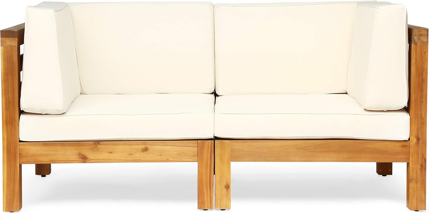 Christopher Knight Home Oana Outdoor Modular Acacia Wood Loveseat with Cushions, Teak and Beige