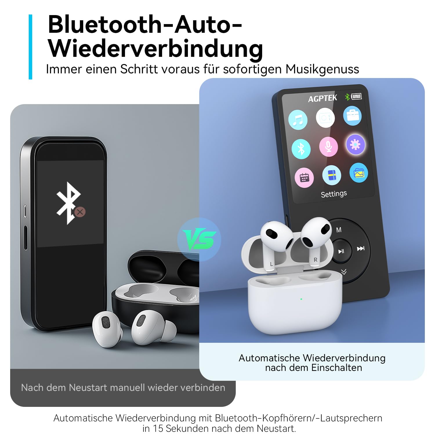 AGPTEK 64GB MP3 Player Bluetooth 5.3 mit Lautsprecher, 40 Stunden Akkulaufzeit Kleiner und klassischer Sport MP3 mit 1,8 Zoll Bildschirm, UKW-Radio (Ohne Kopfhörer), TF-Karte bis zu 128GB, Schwarz