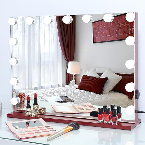 LEINASEN Hollywood - Espejo de maquillaje con luces, 15 bombillas LED regulables, 3 modos de iluminación de color, espejo de maquillaje iluminado