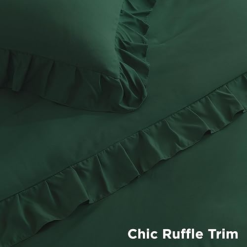 Miniatura 5 de Litanika Juego de edredón tamaño Queen de 3 piezas, color verde esmeralda oscuro, juego de ropa de cama ligero para todas las estaciones (edredón de