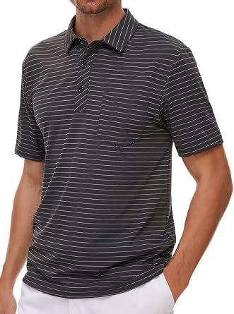 Pdbokew Mens Polo Shirts Short Sleeve Striped Golf Polo Shirt with Pocket