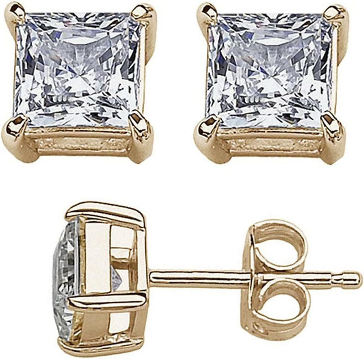 2mm-10mm Princess Cut CZ Solitaire Stud Earrings Rose Toneated 925 Sterling Silver