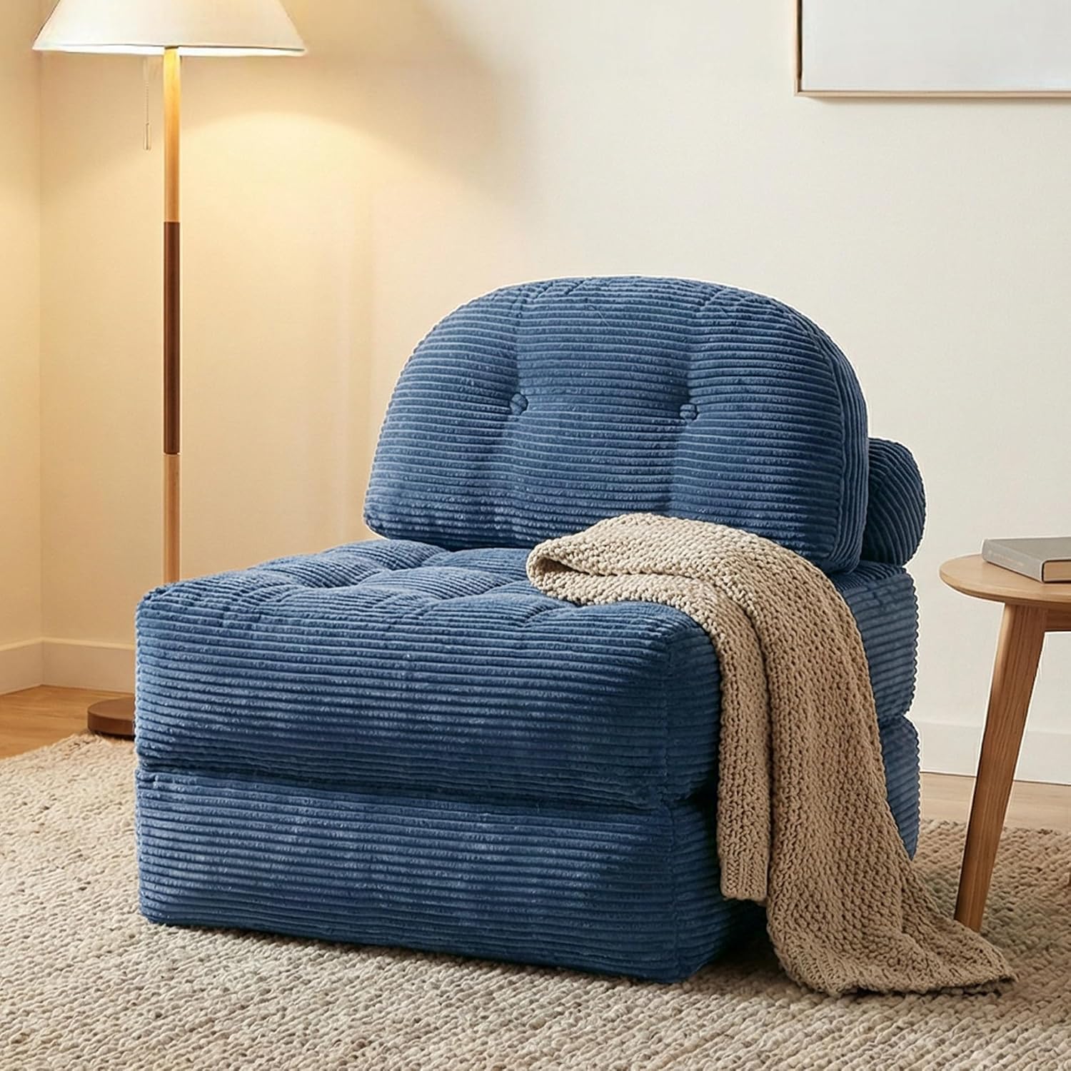 Convertible Corduroy Floor Sofa, 3-in-1 Folding Lazy Sofa Bed with Adjustable Backrest, Soft Bean Bag Chair Lounger for Living Room, Bedroom, Guest Room, Oversized Sleeper Chair