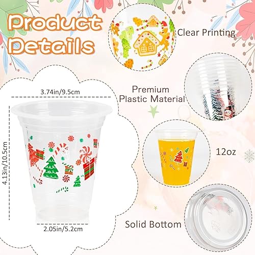 Miniatura 6 de GuassLee Vasos desechables de Navidad, paquete de 50 vasos de plástico desechables transparentes de 12 onzas con 5 estilos de patrones para niños y