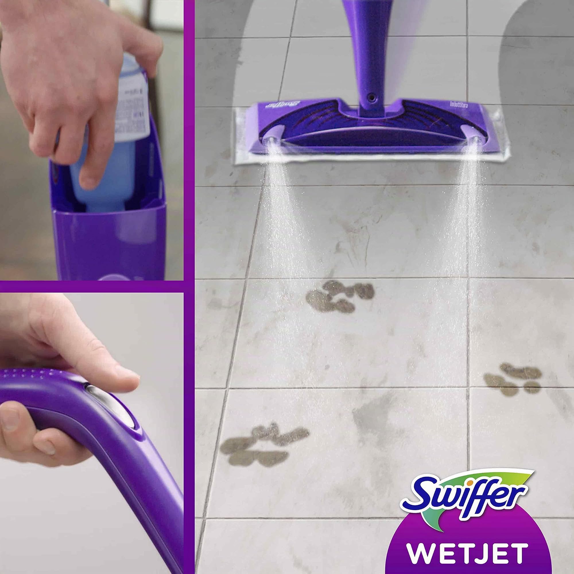 Swiffer Wetjet - Scopa Spray, Set Base -scopa 2-in-1 dotato con spray a Double-Jet a capacita da 500 ml, 14 x 11.1 x 69.5 cm
