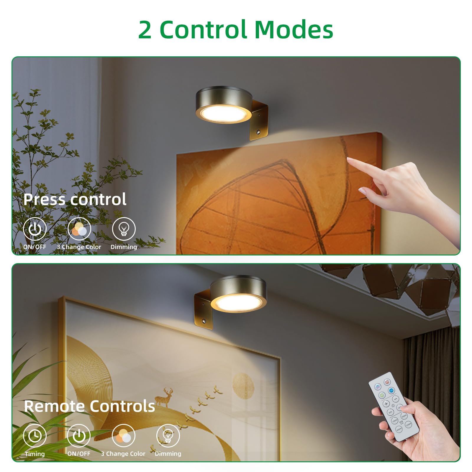 Confezione da 4 luci wireless da parete, ricaricabili, a batteria, con telecomando, dimmerabili, per esposizione artistica, luci da parete a batteria per bersaglio per freccette, cornici per foto,