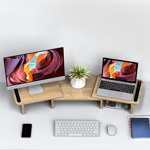 Miniatura 9 de Zimilar Elevador de soporte de monitor de madera dual (marrón rojizo grande) Soporte de monitor de madera doble (negro)