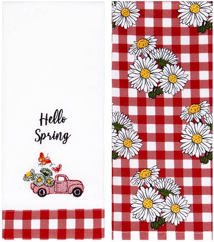 The Lakeside Collection Set of 2 Spring Truck Embroidered Kitchen Towels - Spring is Coming