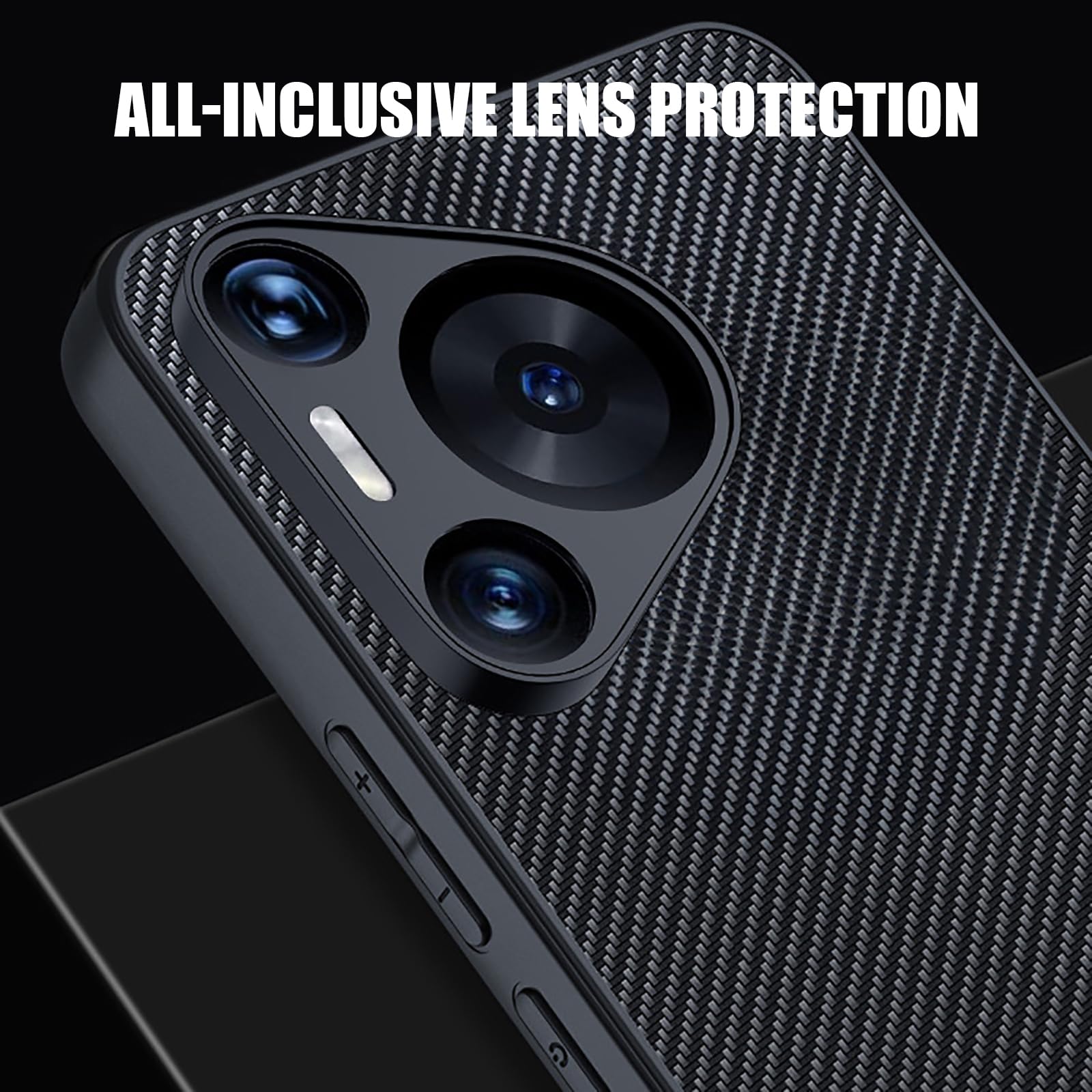 Dünne Hülle für Huawei Pura 90 Pro Max/90 Pro/90, Kohlefaser Muster rutschfeste Schutzhülle Volls Schutz des Objektivs Handyhülle,Schwarz,90 Pro Max