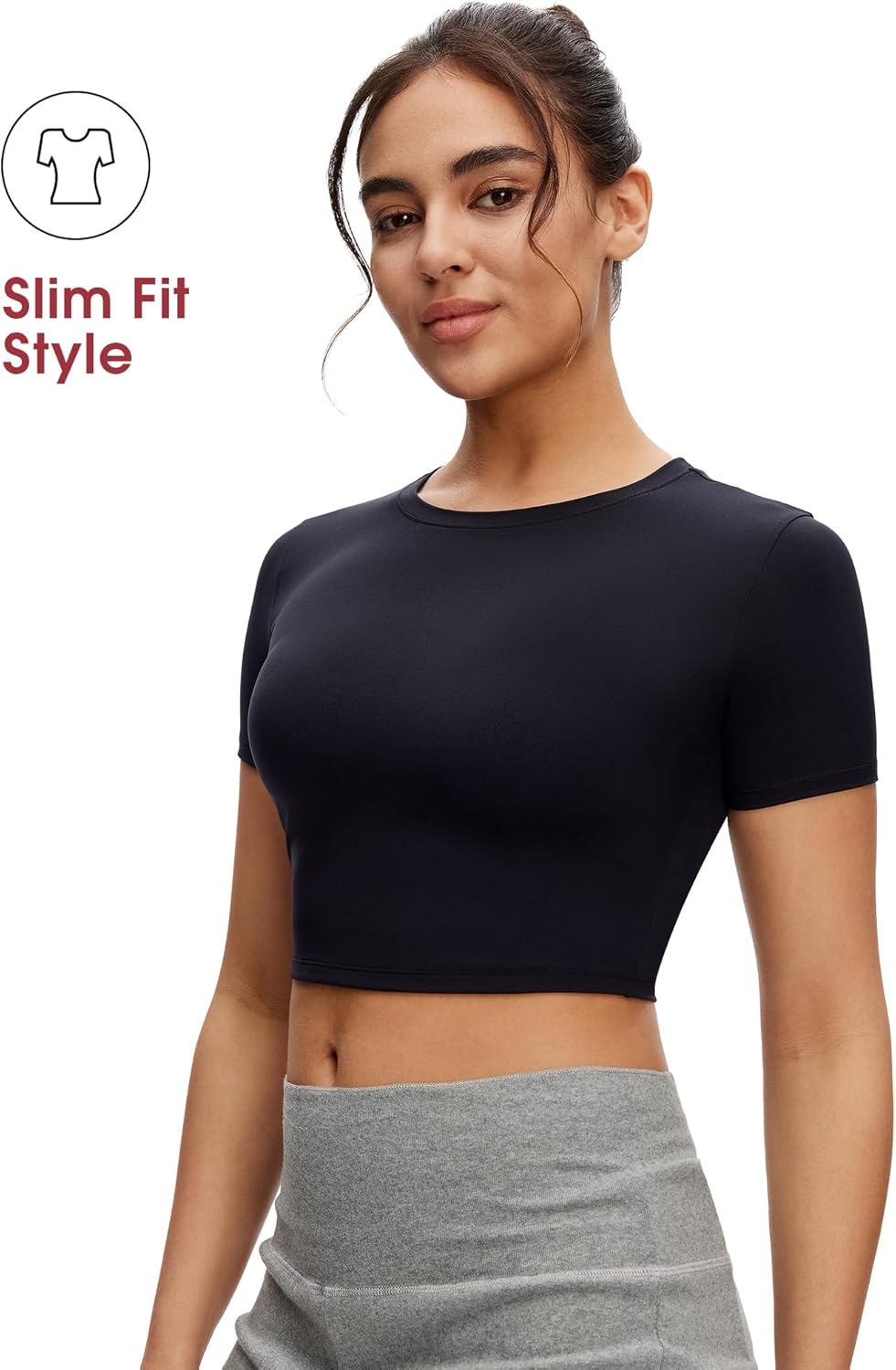 NANJI Crop Tops for Woman - Slim Fit Short Sleeve Crew Neck Cropped T Shirt, Basic Women's Crop Tee Casual Wear and Workout - Image 4